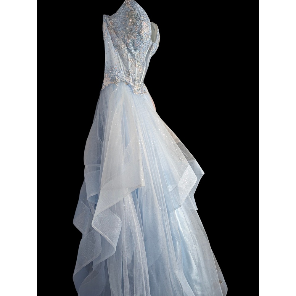 Light Blue Prom Dress‎ Corset Back Embroidered Princess Formal Ball Gown Size 6 - Picture 4 of 16